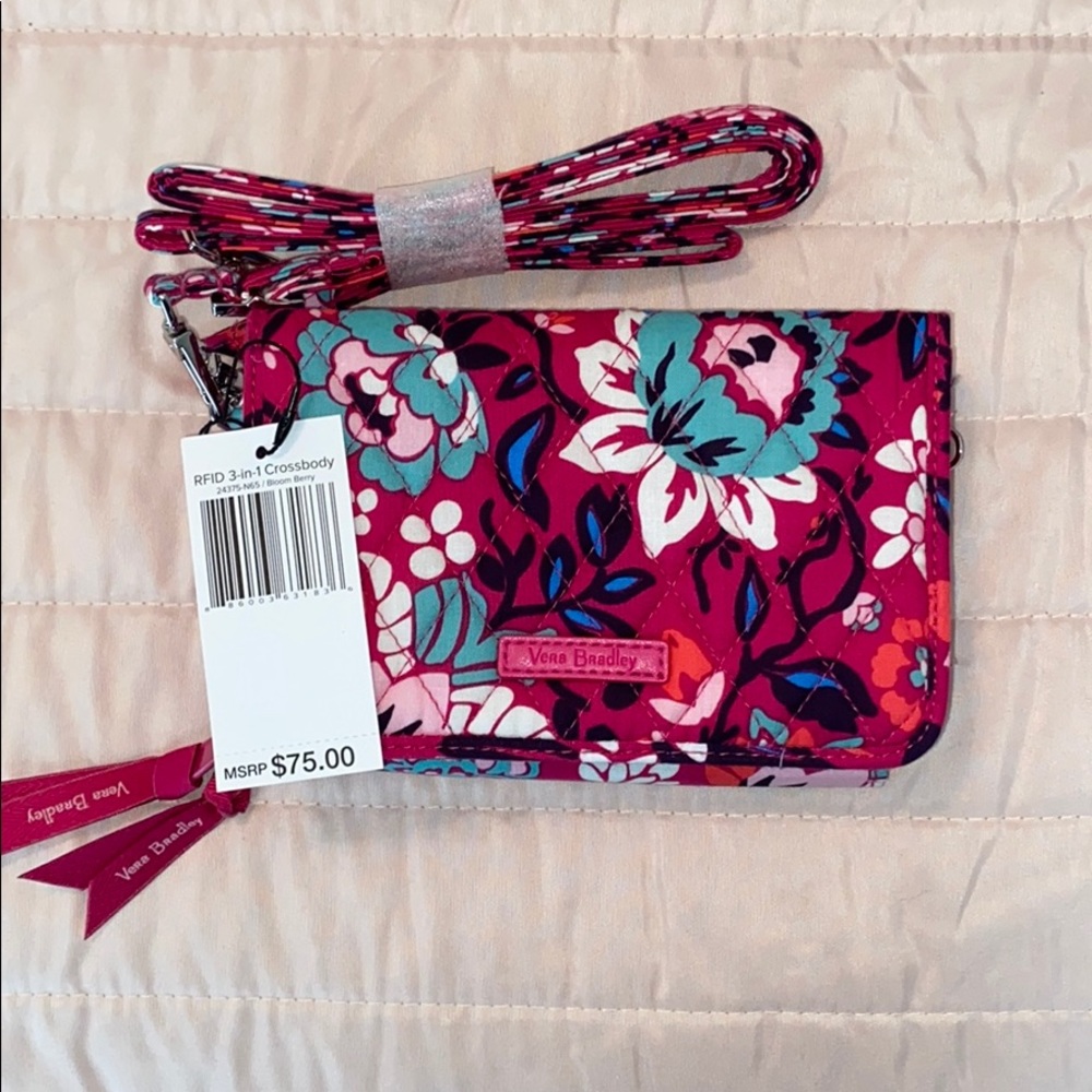 NWT VERA BRADLEY RFID 3-in-1 CROSSBODY BLOOM BERRY
